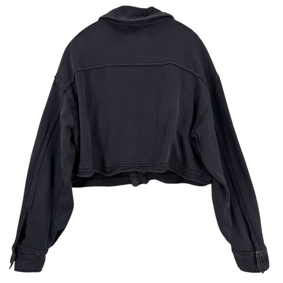 Free People Cropped Shacket L Gray Cotton Oversized Grunge Distressed Leisure - Picture 6 of 11